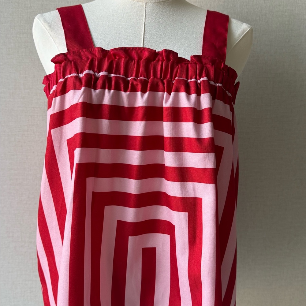 Red and Light Pink Striped Top